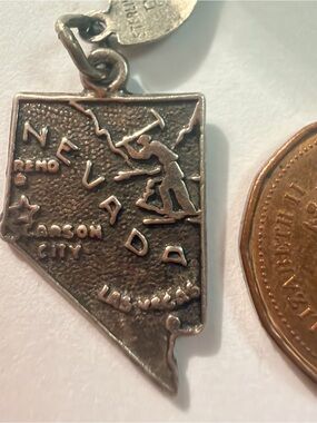 Nevada Map Pendant Charm in Sterling Silver - Carson City